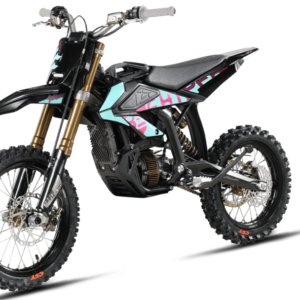 2025 Surron Hyper Bee electric dirt bike performing a mid-air jump on a rugged European off-road track.