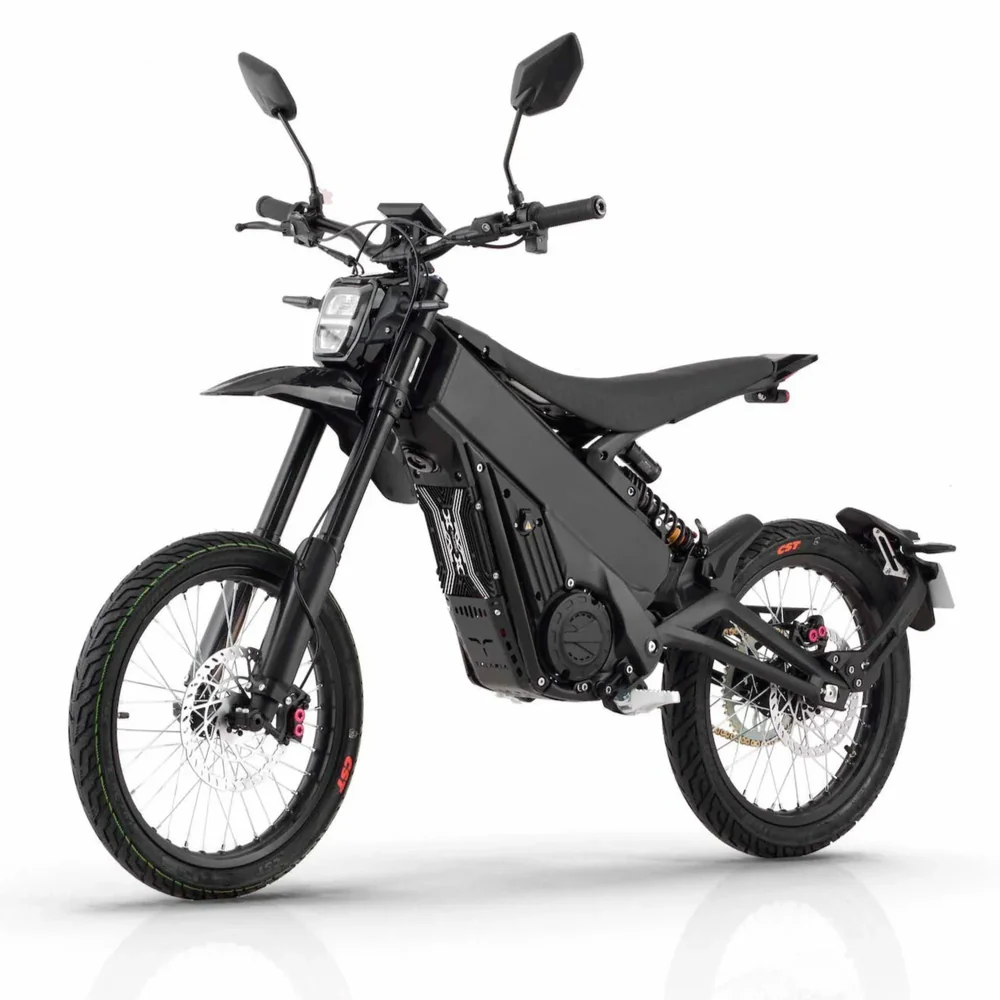 Talaria X3 Pro 5kw Electric Dirt Bike Talaria X3 Pro 5kw Electric Bike transitioning from urban street to a light off-road trail in Europe.